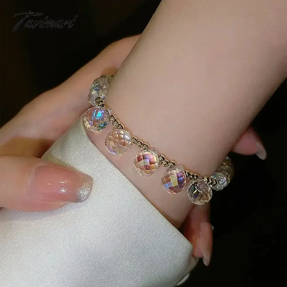 Tavimart Fashion Crystal Bracelet For Women Korean Style Adjustable Clear Beaded Bracelets Jewelry Wholesale