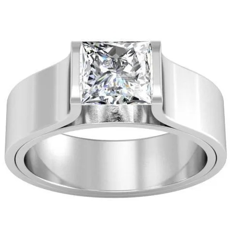 Tension Set Style Princess Solitaire Flat Engagement Ring