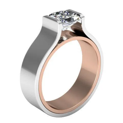 Tension Set Style Princess Solitaire Flat Engagement Ring