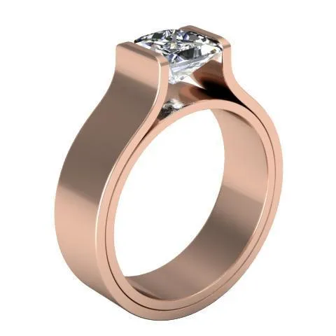 Tension Set Style Princess Solitaire Flat Engagement Ring