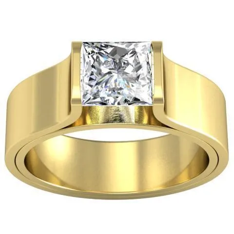 Tension Set Style Princess Solitaire Flat Engagement Ring