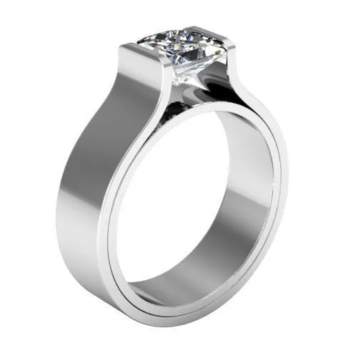 Tension Set Style Princess Solitaire Flat Engagement Ring