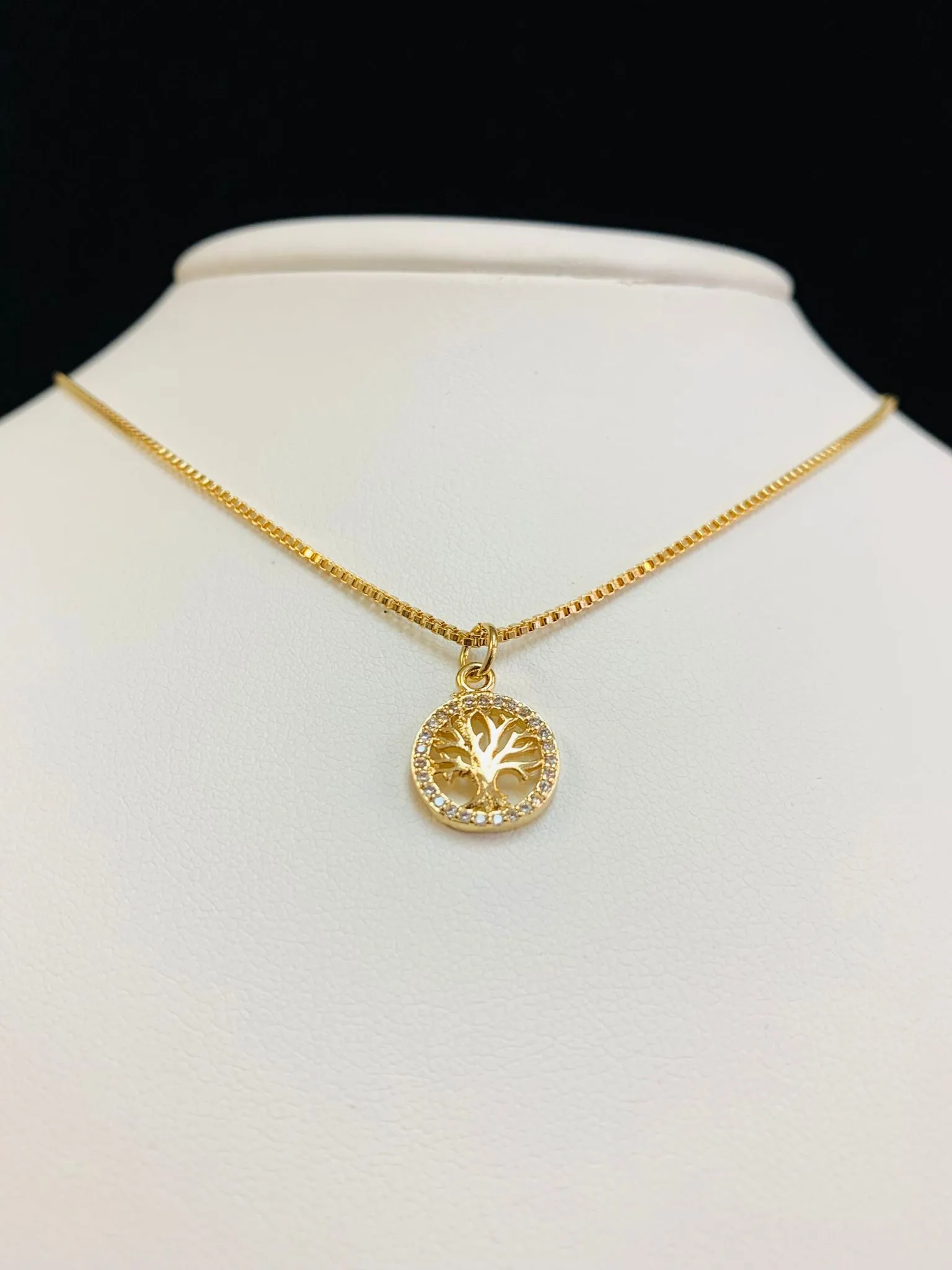 Tree of Life Necklace Box Link Chain for Kids Womens in 14K Gold Filled Tree of Life Pendant 14x8mm / Cadena y Dije Árbol de la Vida