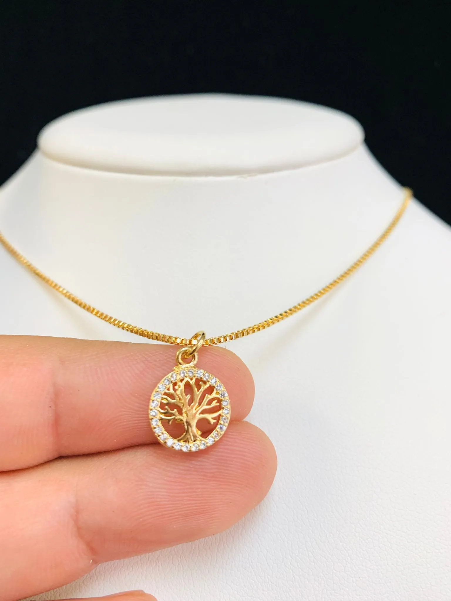 Tree of Life Necklace Box Link Chain for Kids Womens in 14K Gold Filled Tree of Life Pendant 14x8mm / Cadena y Dije Árbol de la Vida