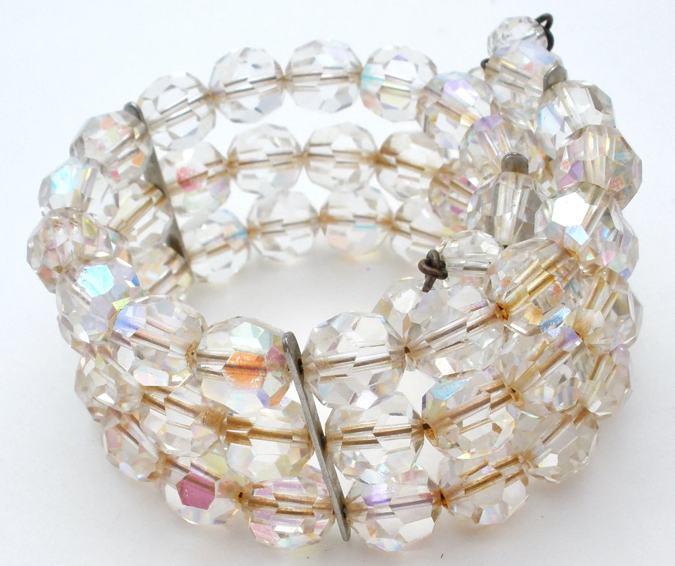 Triple Strand AB Crystal Bead Wrap Bracelet Vintage