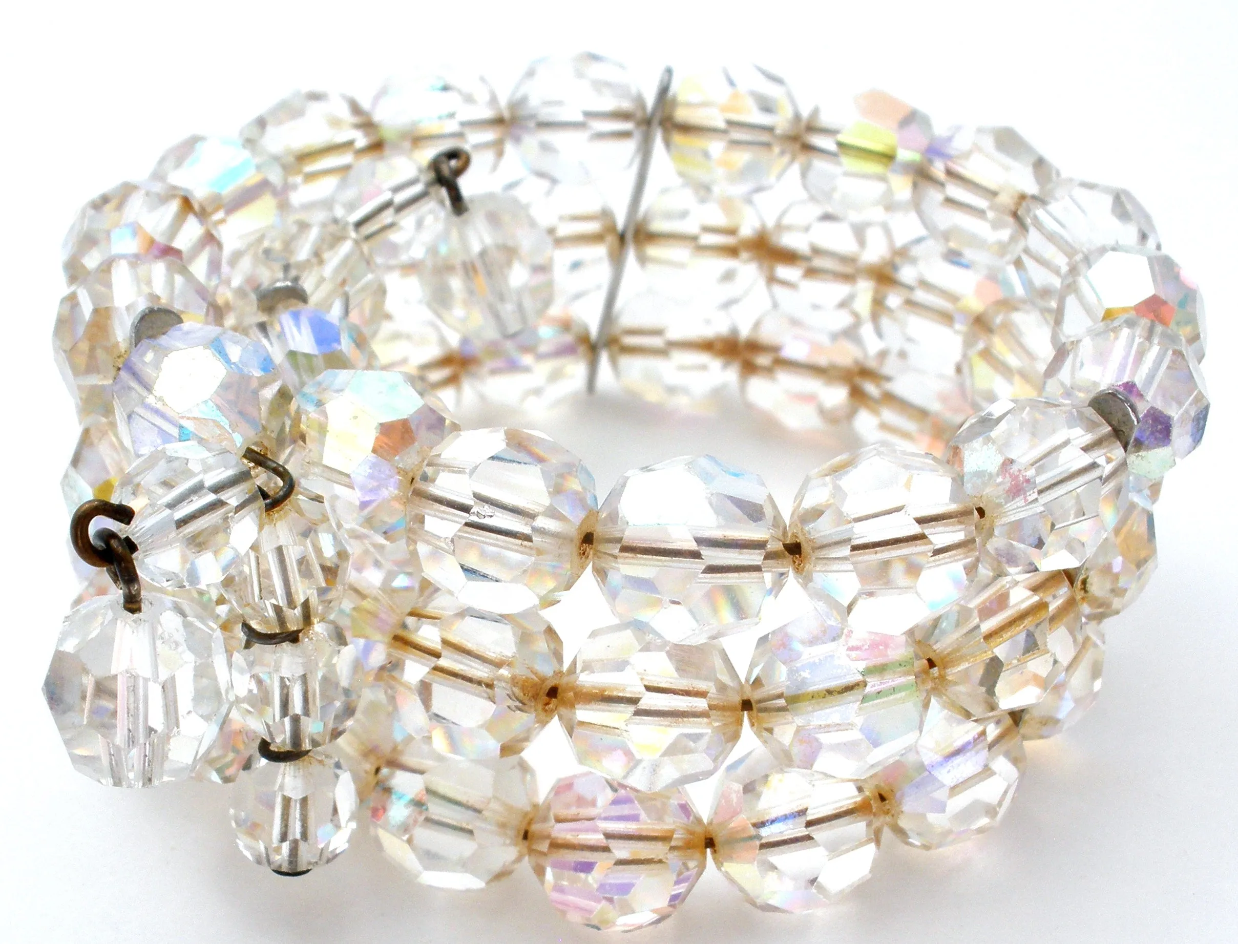 Triple Strand AB Crystal Bead Wrap Bracelet Vintage