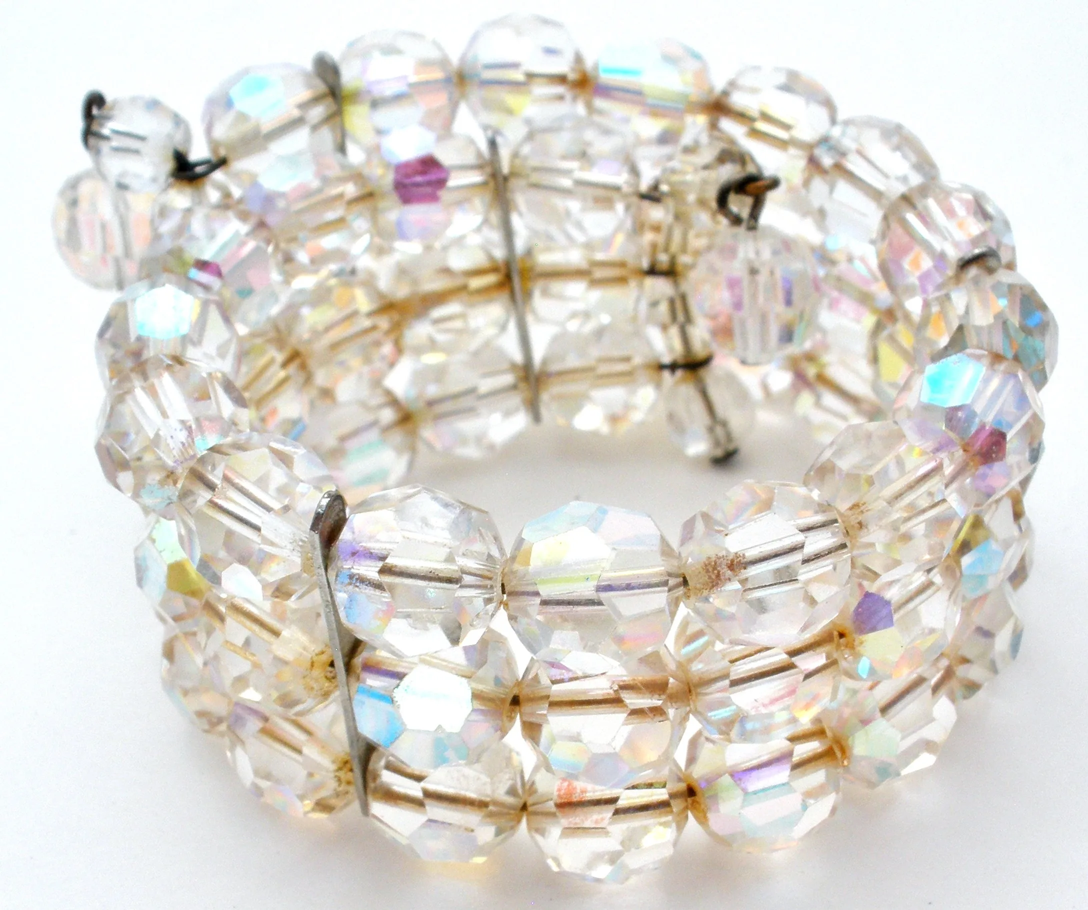 Triple Strand AB Crystal Bead Wrap Bracelet Vintage