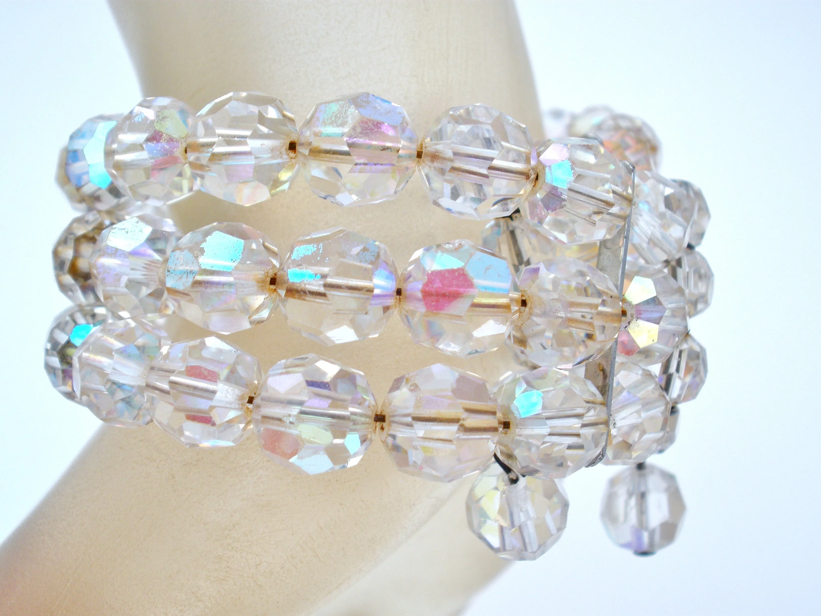 Triple Strand AB Crystal Bead Wrap Bracelet Vintage