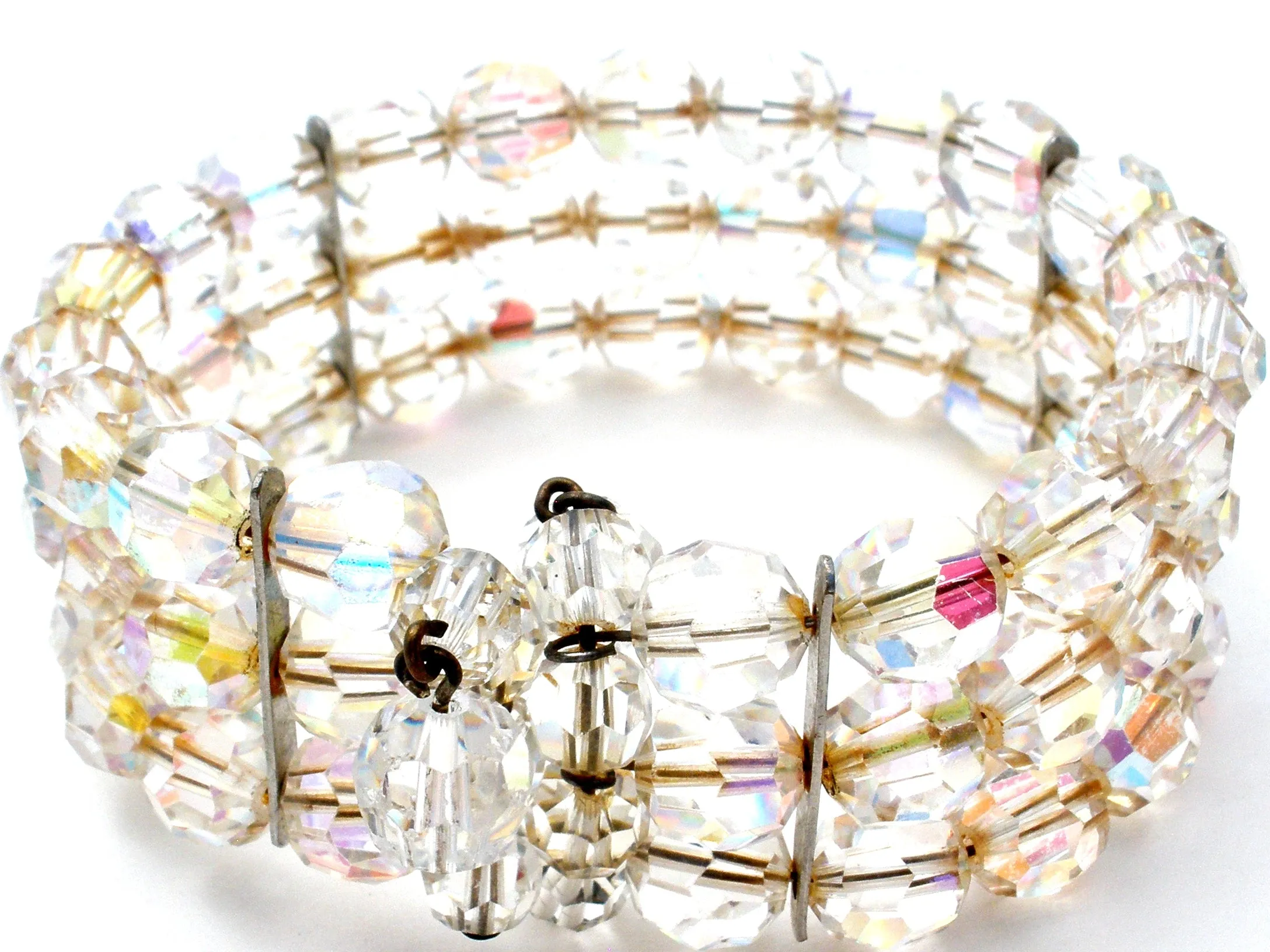 Triple Strand AB Crystal Bead Wrap Bracelet Vintage