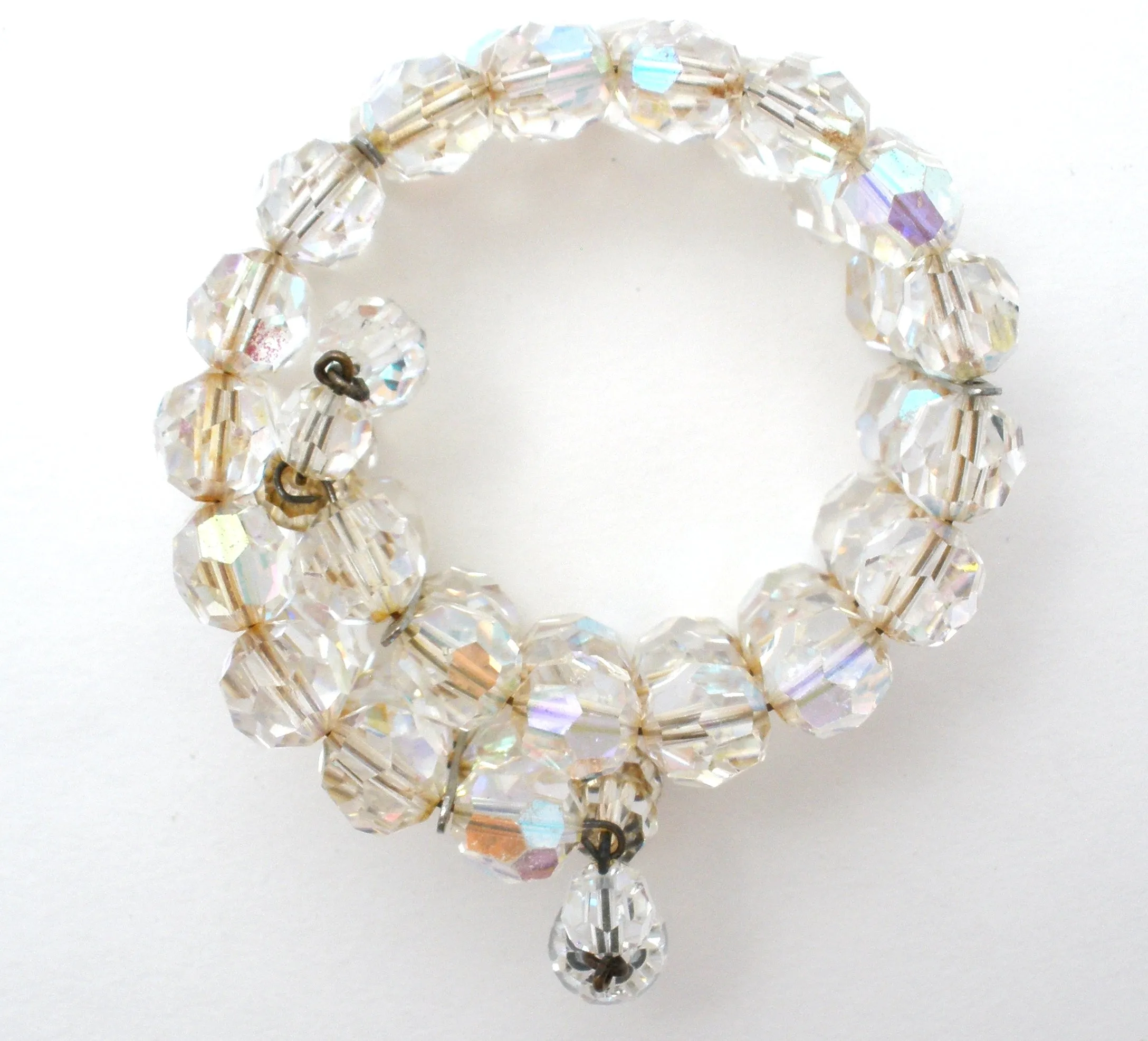 Triple Strand AB Crystal Bead Wrap Bracelet Vintage