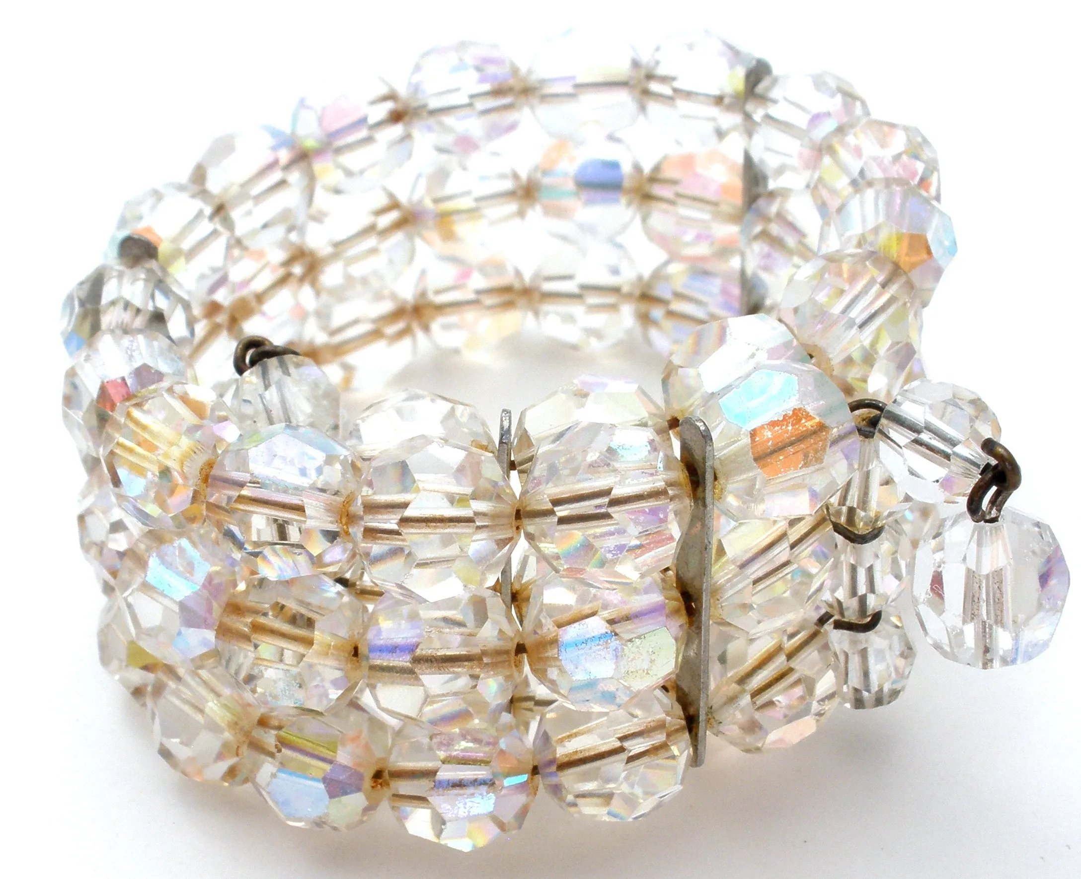 Triple Strand AB Crystal Bead Wrap Bracelet Vintage