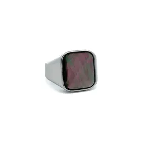 Tungsten Signet Ring With Black Mother Of Pearl