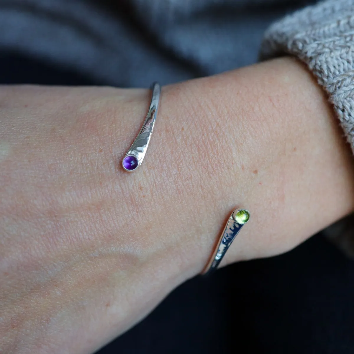 Twist Bangle With Peridot & Amethyst Bracelet