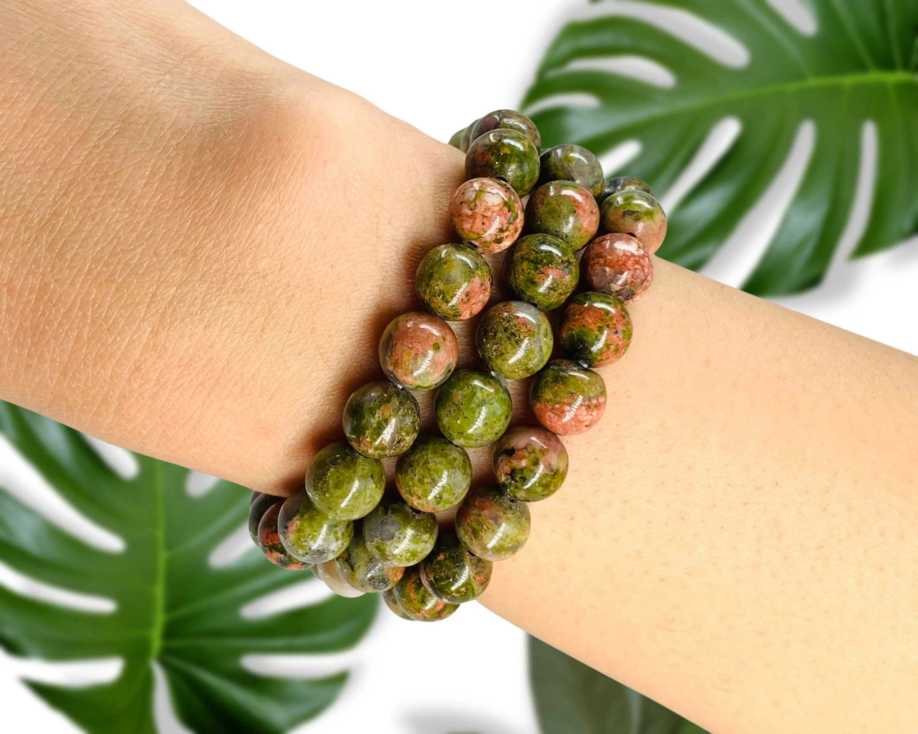 Unakite Jasper Beaded Crystal Bracelet