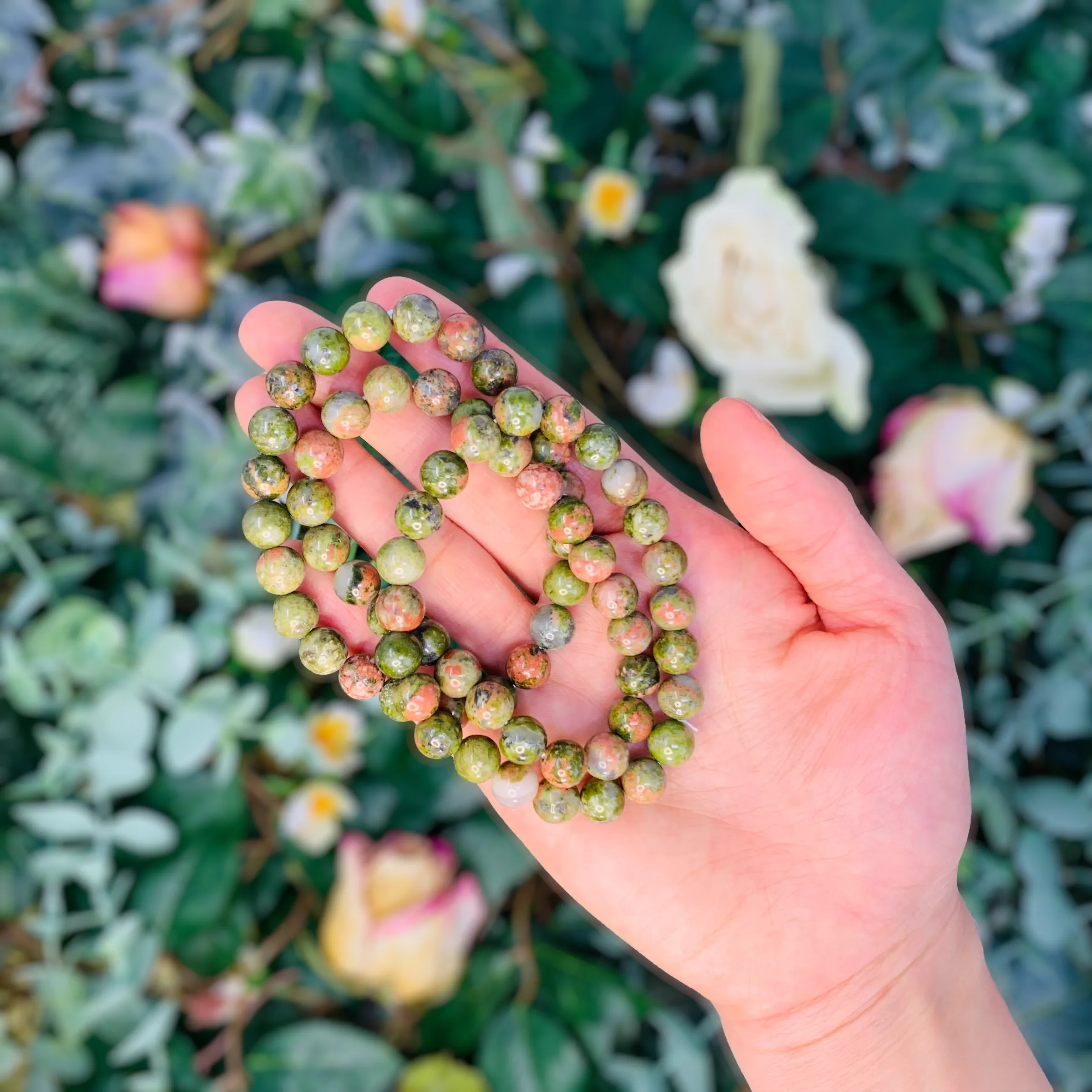 Unakite Jasper Beaded Crystal Bracelet