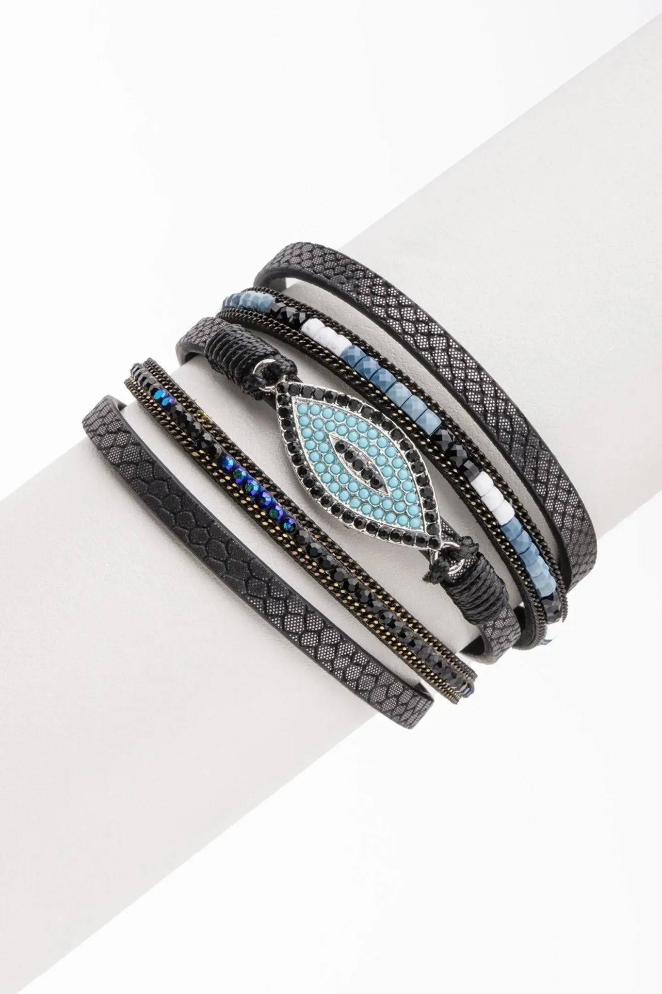 Vegan Leather Evil Eye Bracelet