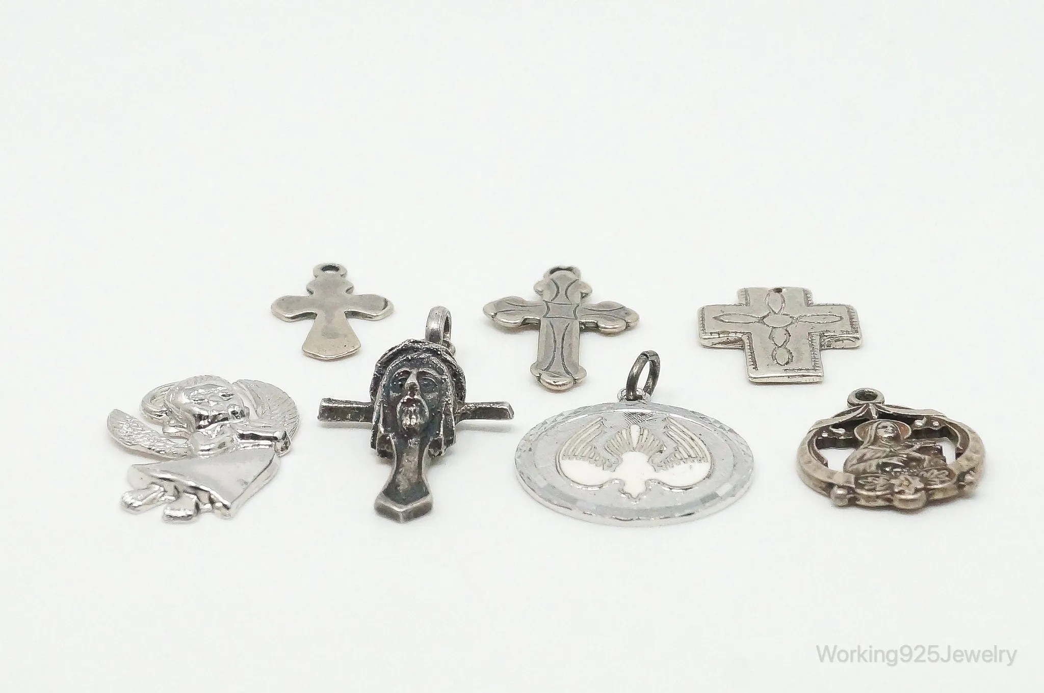 Vintage Crosses & Prayer Sterling Silver Charms Lot