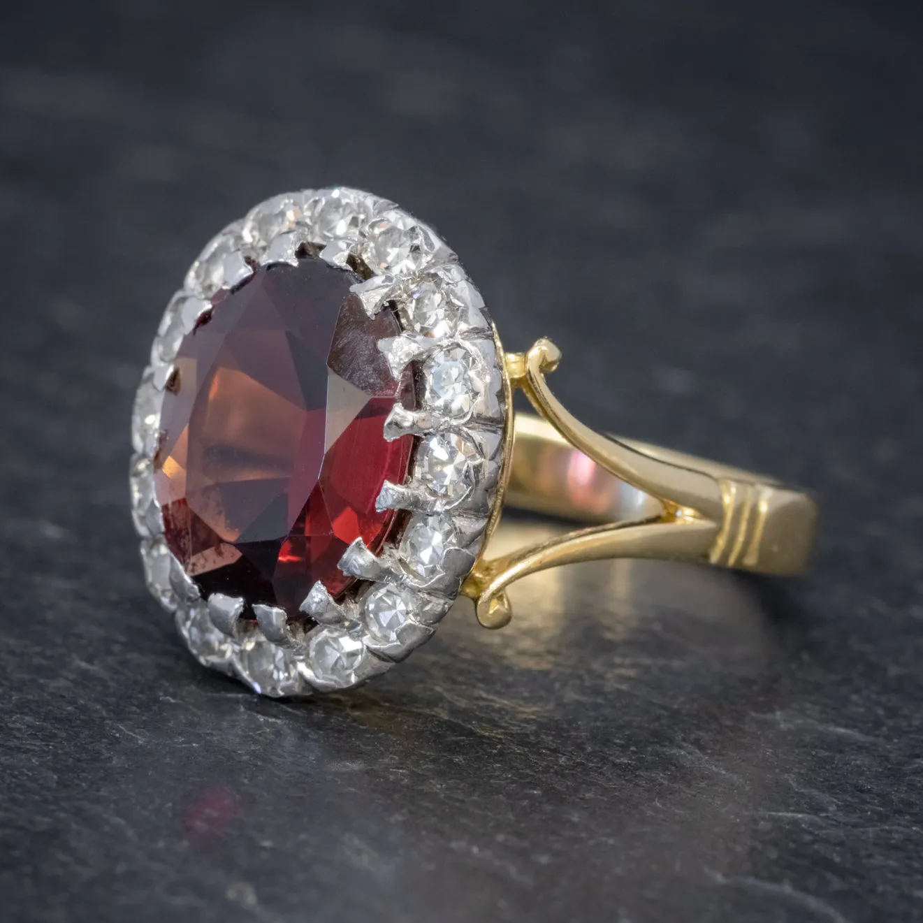 Vintage Garnet Diamond Cluster Ring 18Ct Gold 5Ct Garnet