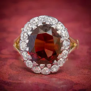 Vintage Garnet Diamond Cluster Ring 18Ct Gold 5Ct Garnet