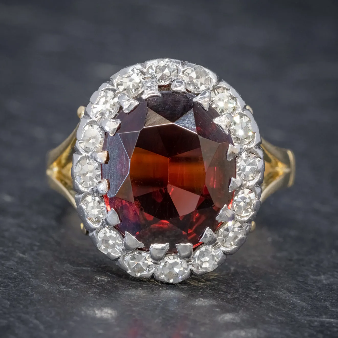 Vintage Garnet Diamond Cluster Ring 18Ct Gold 5Ct Garnet