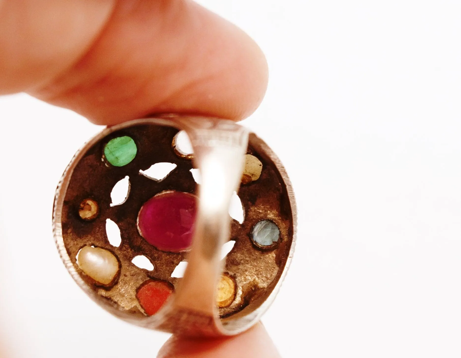 Vintage Middle East Multi Gem Silver Ring