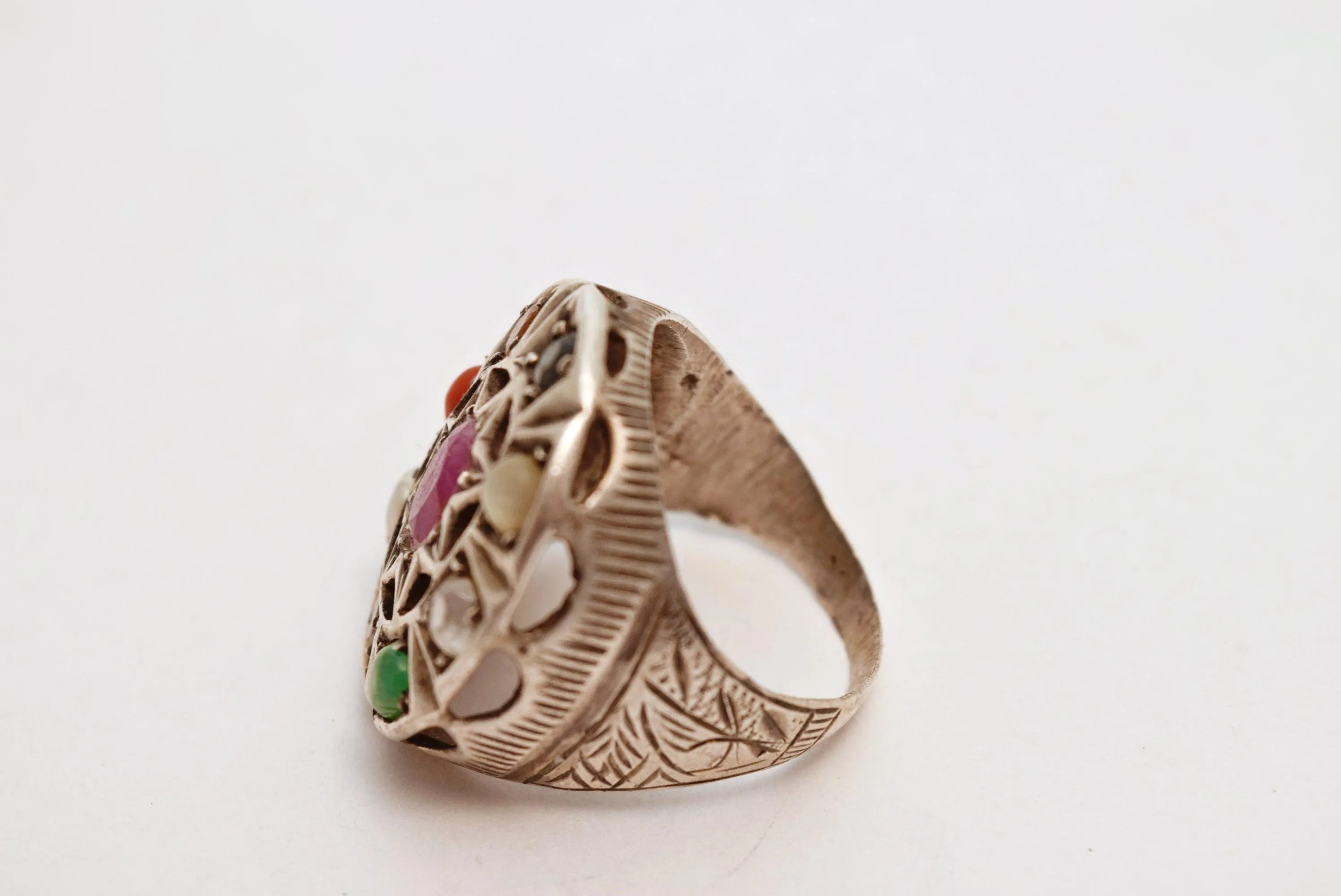 Vintage Middle East Multi Gem Silver Ring