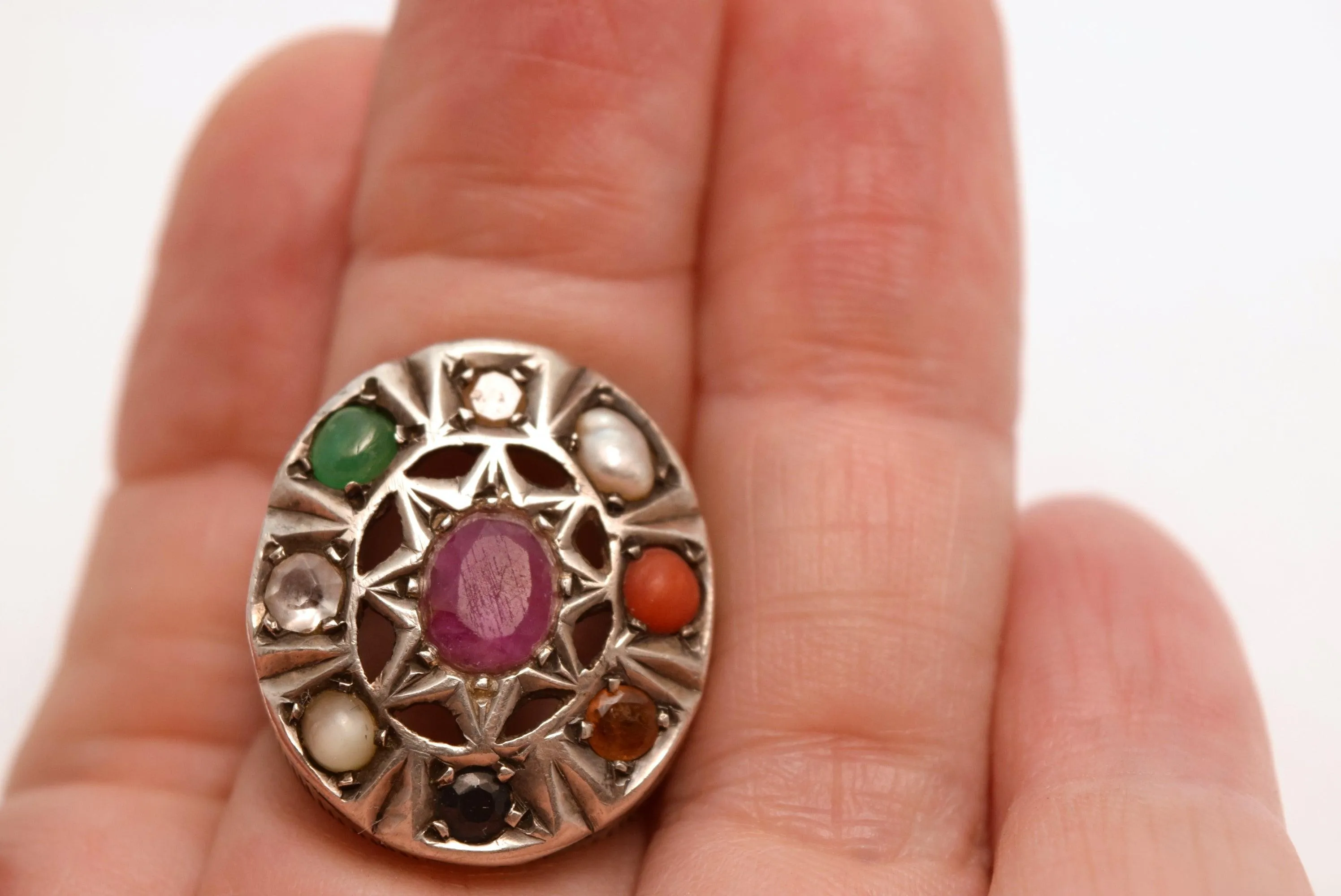 Vintage Middle East Multi Gem Silver Ring