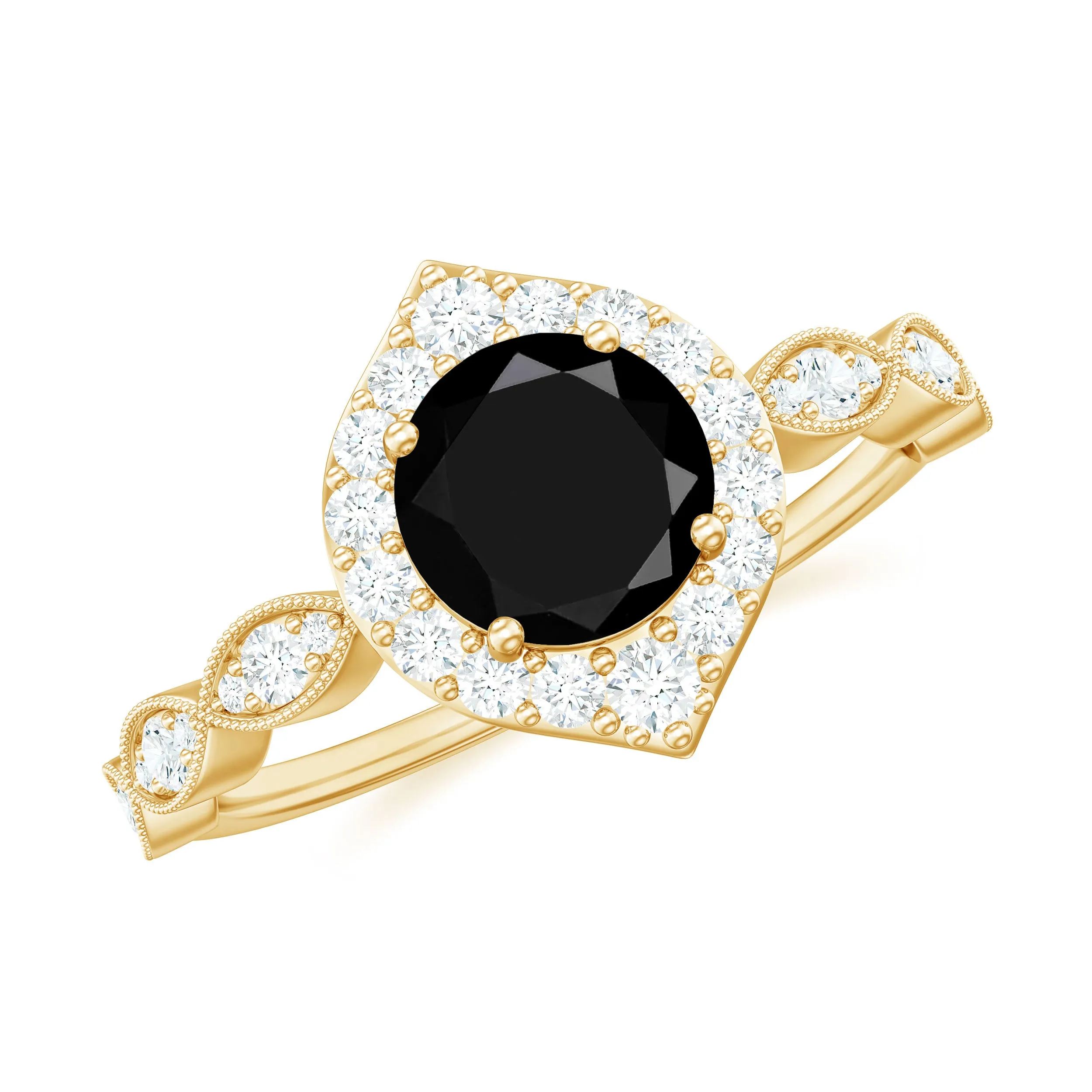 Vintage Style Black Diamond Engagement Ring with Moissanite