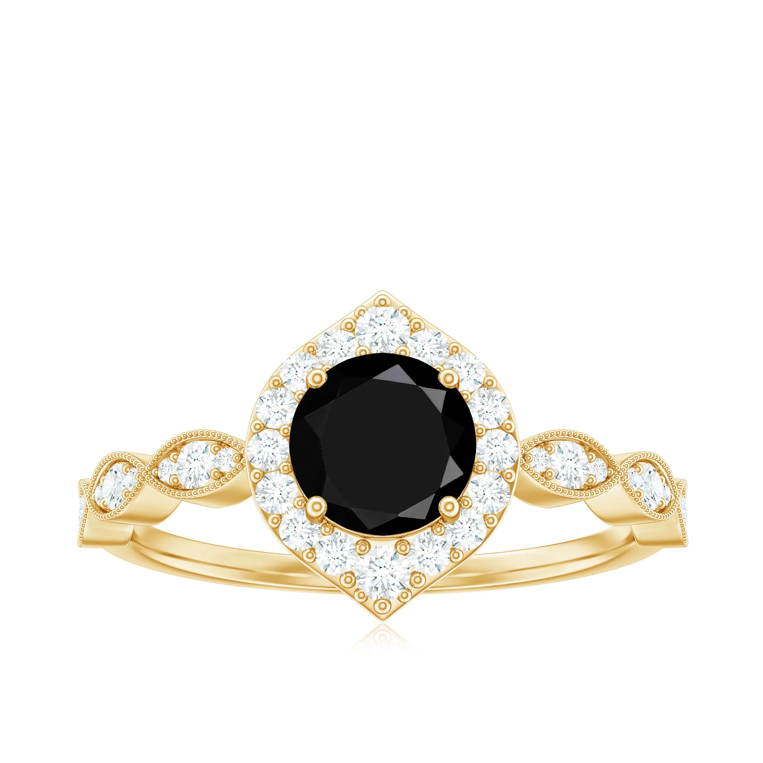 Vintage Style Black Diamond Engagement Ring with Moissanite