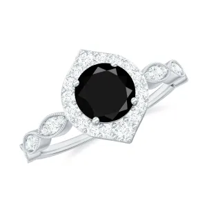 Vintage Style Black Diamond Engagement Ring with Moissanite