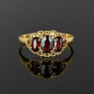 Vintage Three Stone Braid Wrap Gold Garnet Ring