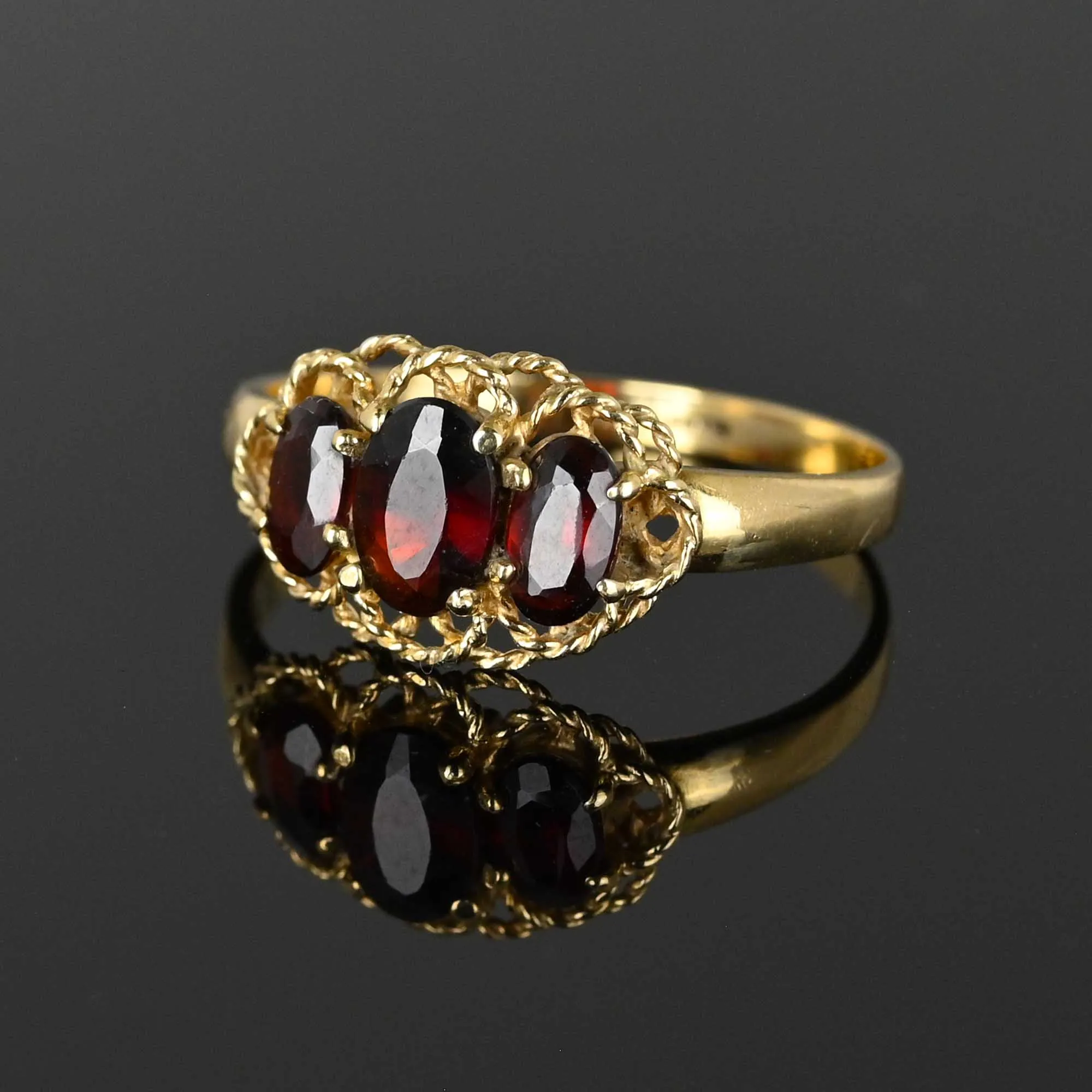 Vintage Three Stone Braid Wrap Gold Garnet Ring