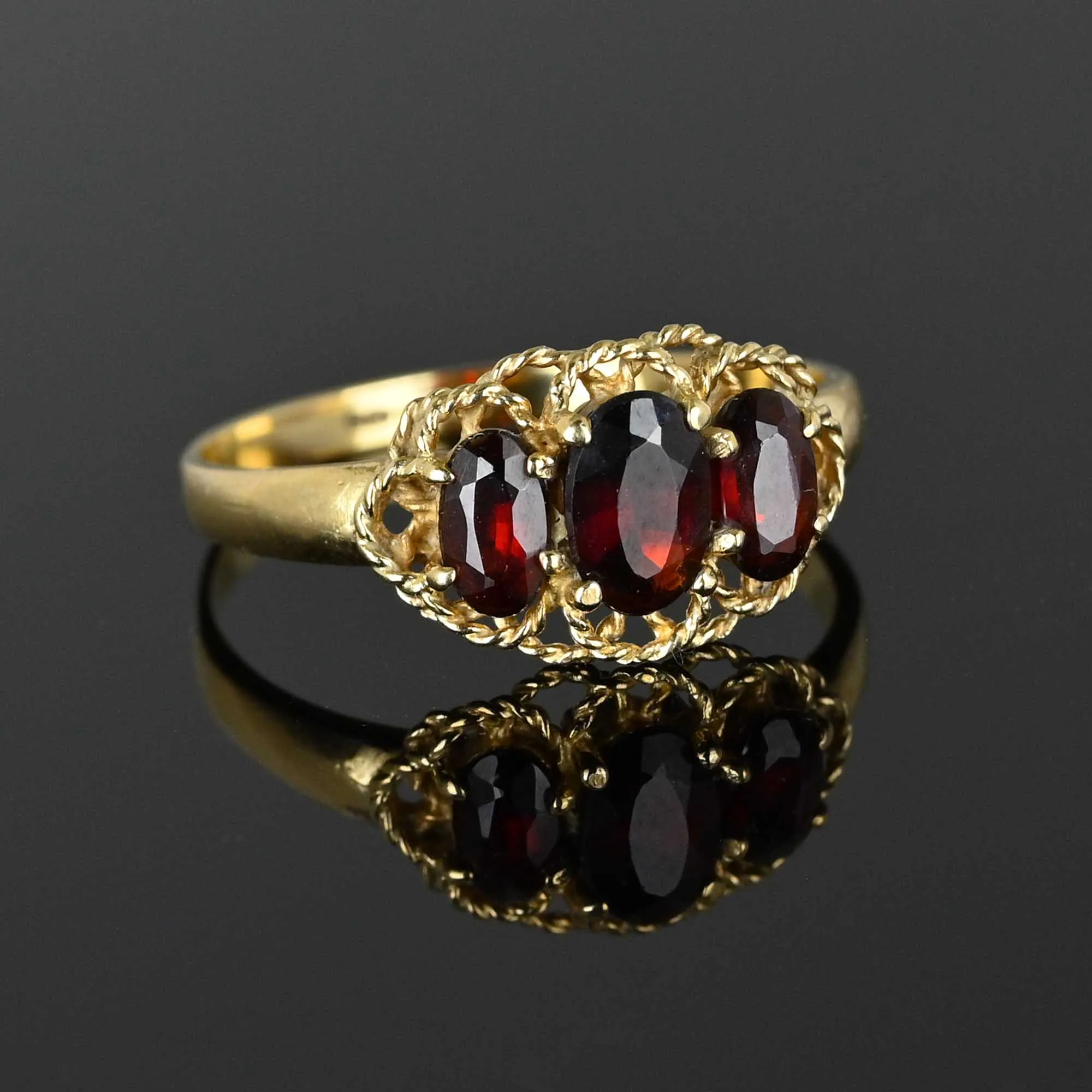 Vintage Three Stone Braid Wrap Gold Garnet Ring