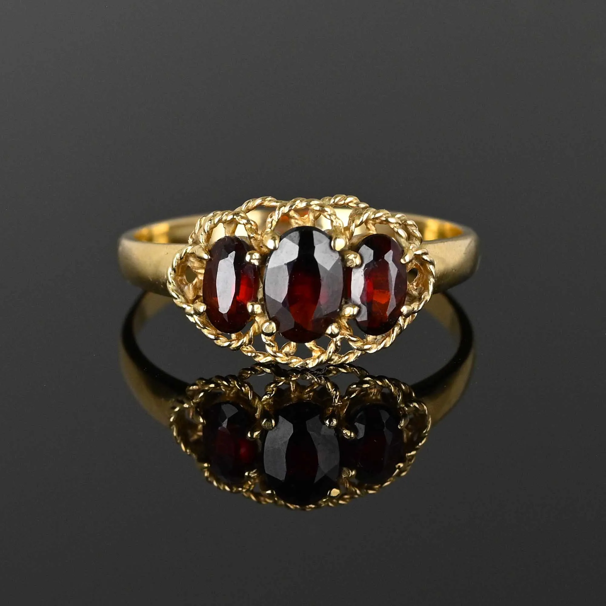 Vintage Three Stone Braid Wrap Gold Garnet Ring