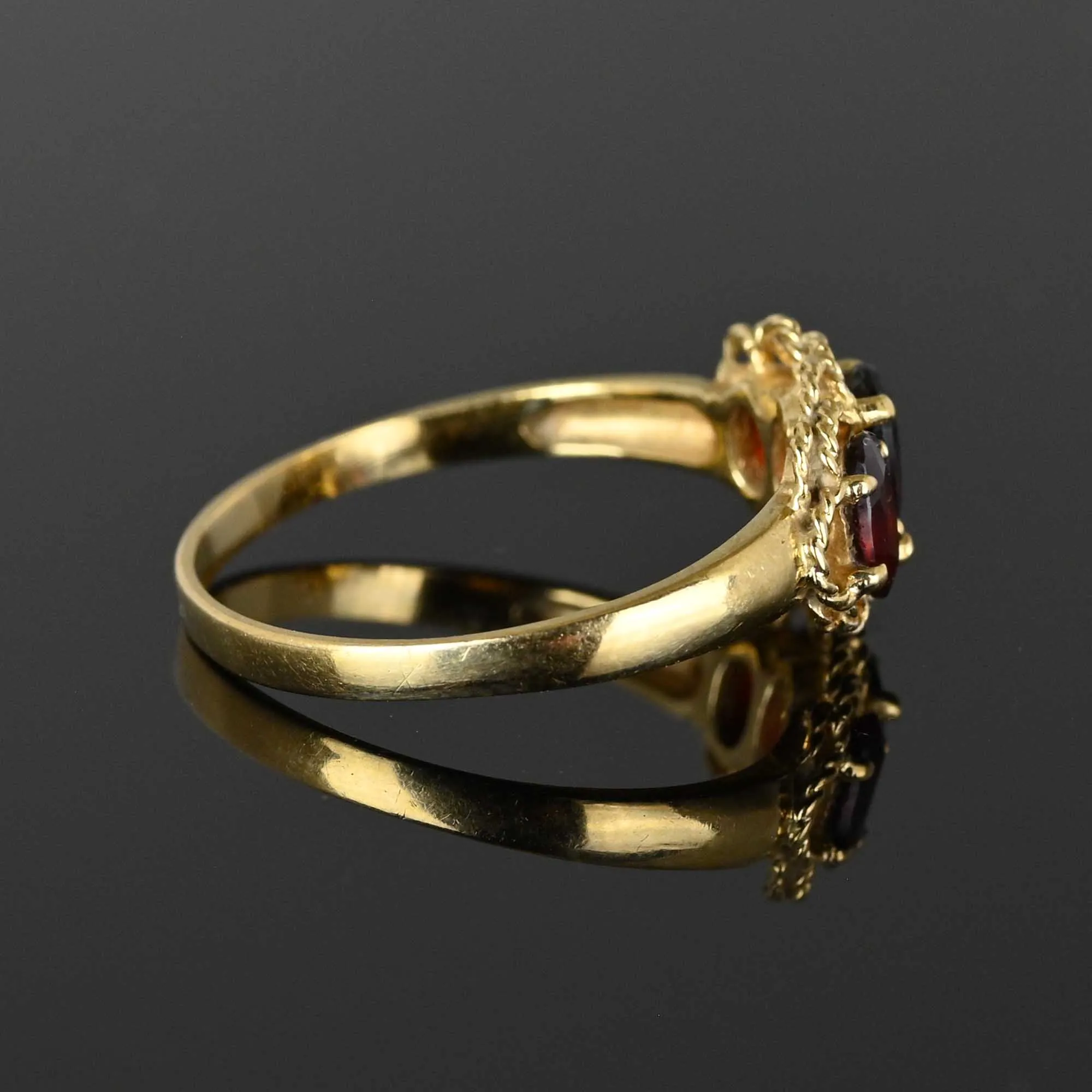 Vintage Three Stone Braid Wrap Gold Garnet Ring