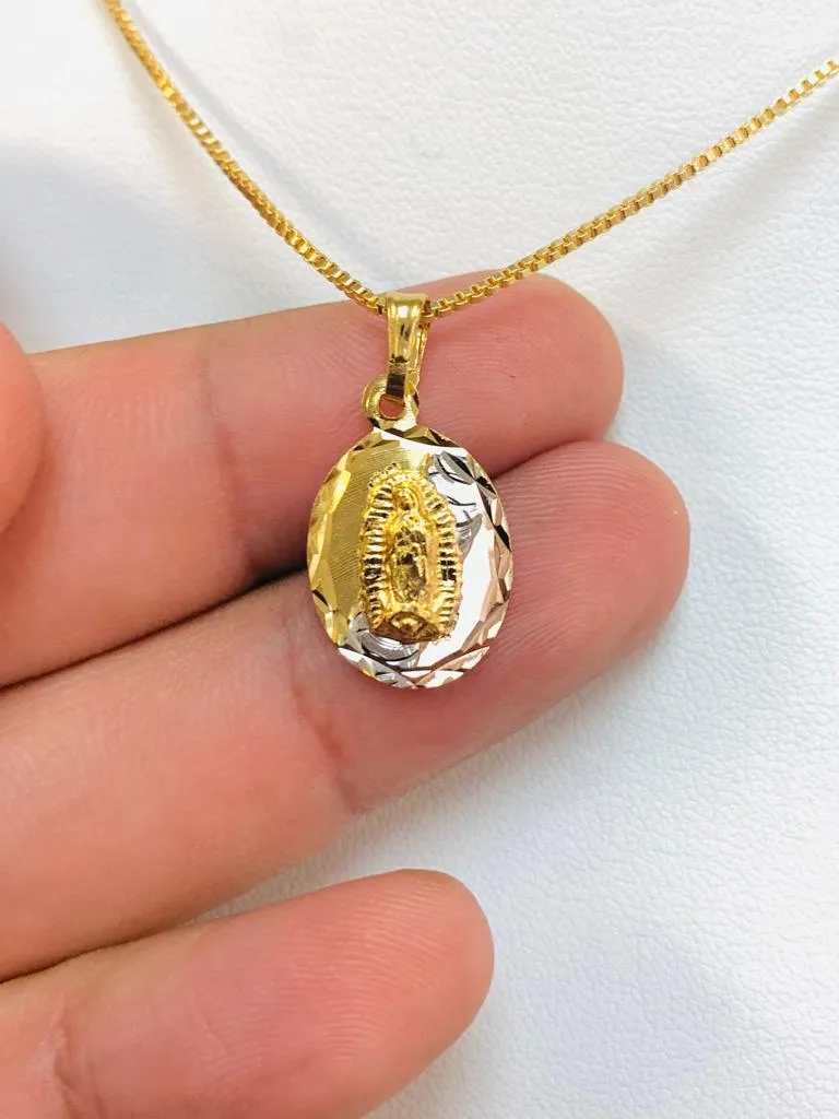 Virgen de Guadalupe Necklace Box Link Chain Gold Filled 20x13mm 18" INCH for Women Kids / Guadalupe Charm / Cadena de Guadalupe Oro Laminado