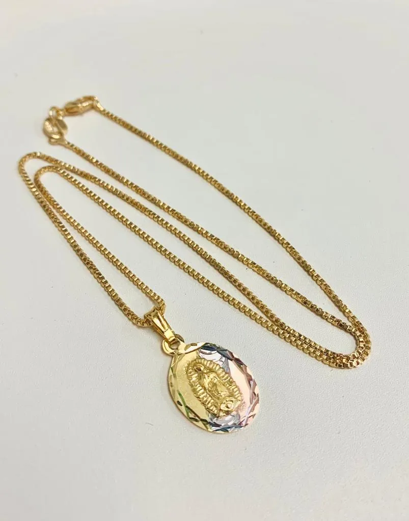 Virgen de Guadalupe Necklace Box Link Chain Gold Filled 20x13mm 18" INCH for Women Kids / Guadalupe Charm / Cadena de Guadalupe Oro Laminado