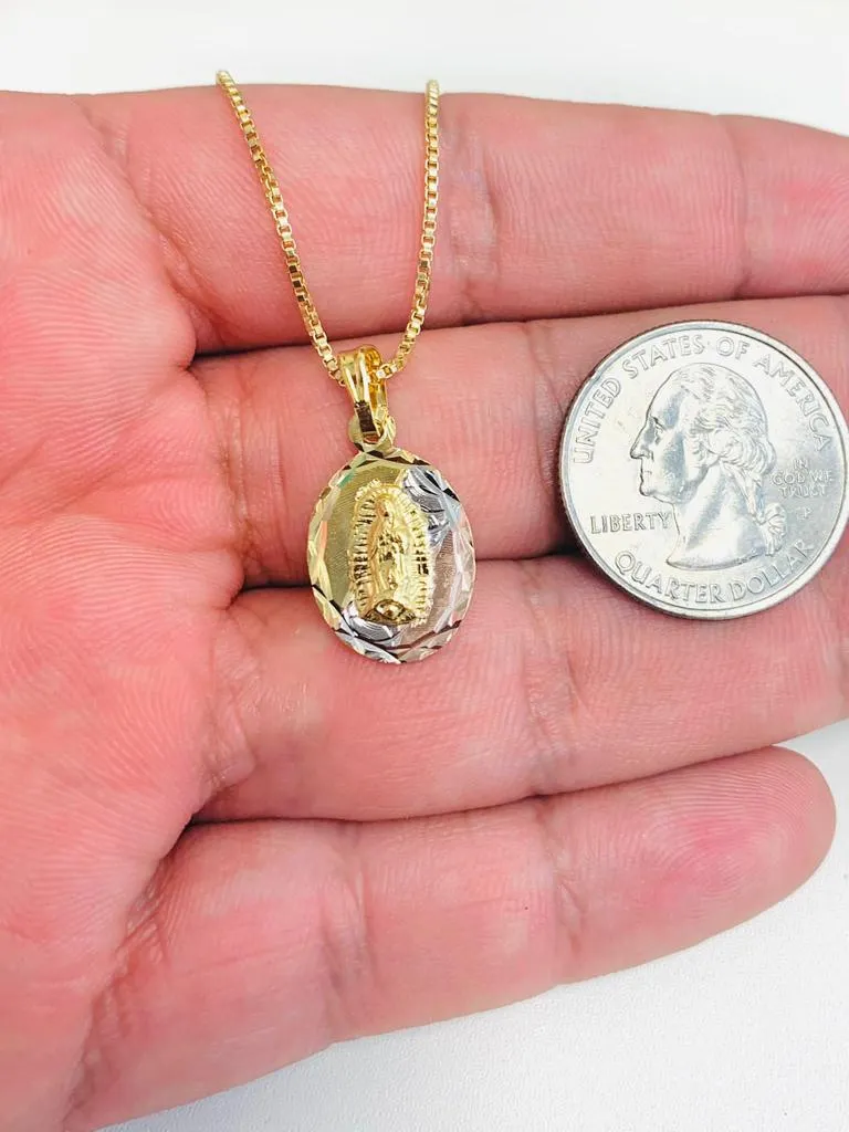 Virgen de Guadalupe Necklace Box Link Chain Gold Filled 20x13mm 18" INCH for Women Kids / Guadalupe Charm / Cadena de Guadalupe Oro Laminado