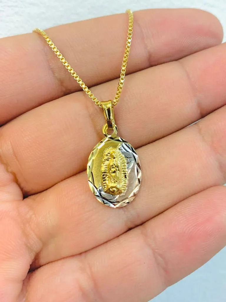 Virgen de Guadalupe Necklace Box Link Chain Gold Filled 20x13mm 18" INCH for Women Kids / Guadalupe Charm / Cadena de Guadalupe Oro Laminado