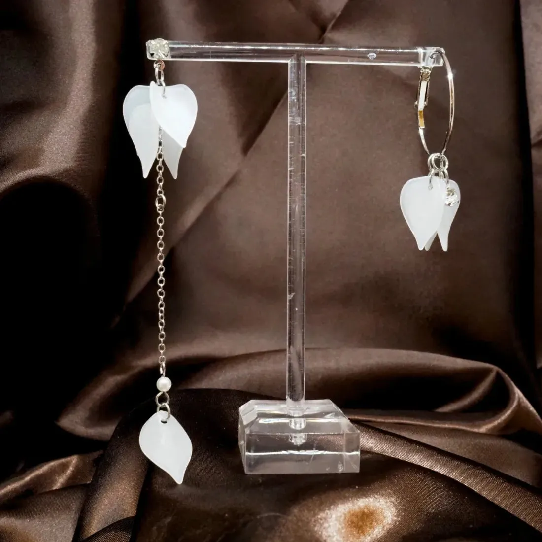 White Petals Asymmetric Earrings