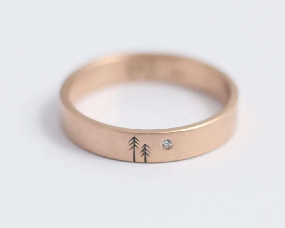 Woodland Ring with Single Diamond in Rose Gold - Medium